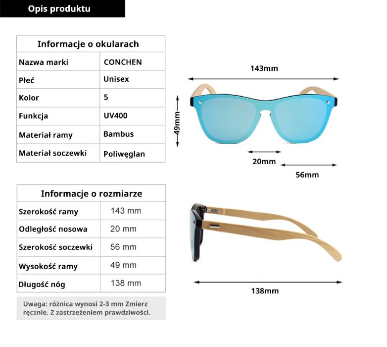 Drewniane Lustrzane Okulary Przeciwsłoneczne 6x Kolorów HIT!
