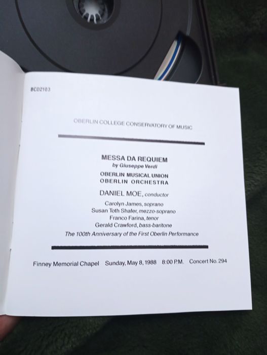 2x CD Oberlin Requiem" - Verdi; Daniel Moe, Oberlin Musical...RARO