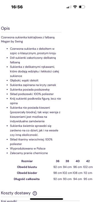 Sukienka czerwona Swing - nowa z metką 38