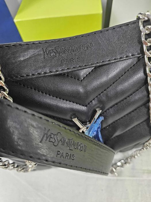 Torba listonoszka duza prazkowana damska Czarna YSL lancuszek