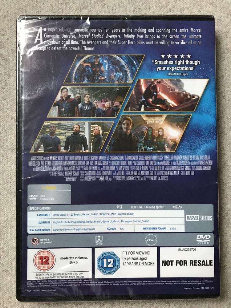 Marvel Avengers film DVD Wojna bez granic oryginalna wersja
