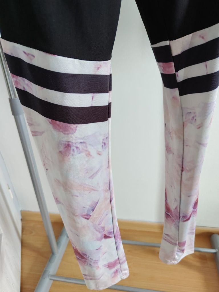 Świetne getry legginsy plus size r XL czarne z różem pasy