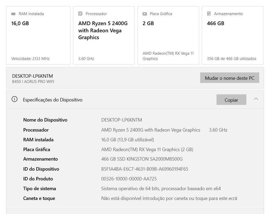 PC Torre ( Desktop ) - AMD Ryzen 5 2400D 466Gg SSD