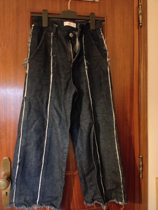 Calças ganga escura largas mango