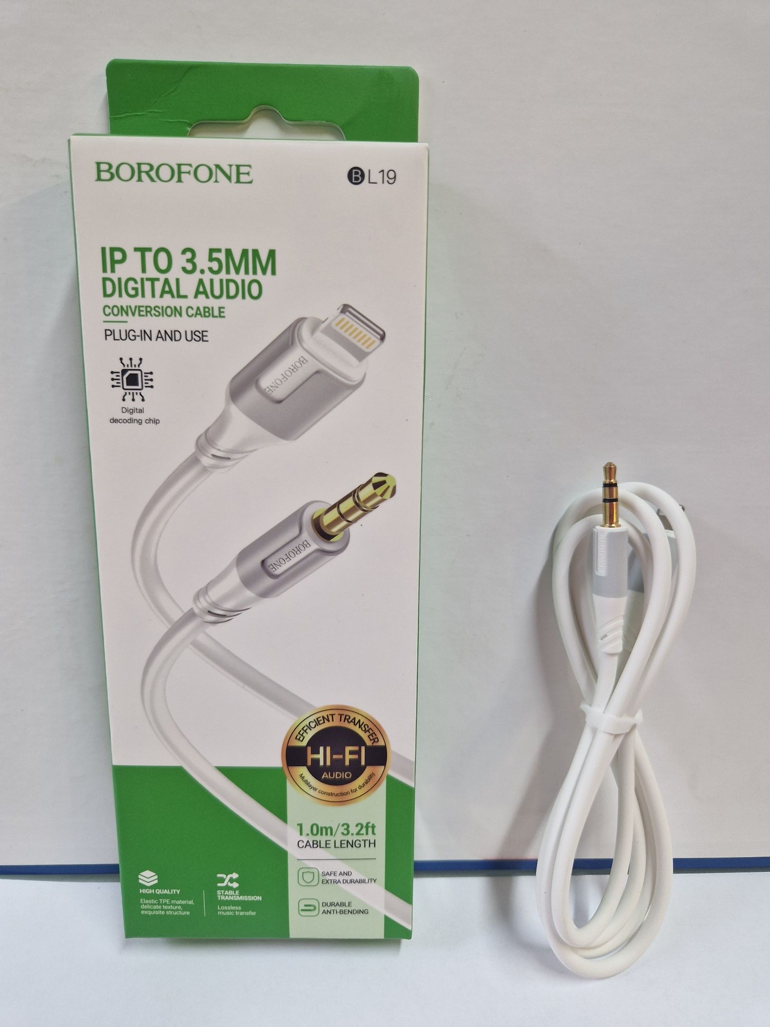 Borofone Kabel BL19 Creator - jack 3,5mm na Lightning - 1 metr biały