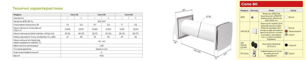 Побутовий рекуператор Соло 60 керамічний з датчиком вологі та пультом