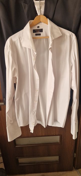 Garnitur Ślubny zestaw Kamizelka Krawatka Spinki Koszula Biała Pawo