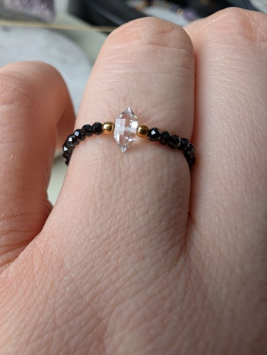 Pierścionek elastyczny z kamieni diament Herkimer kryształ górski