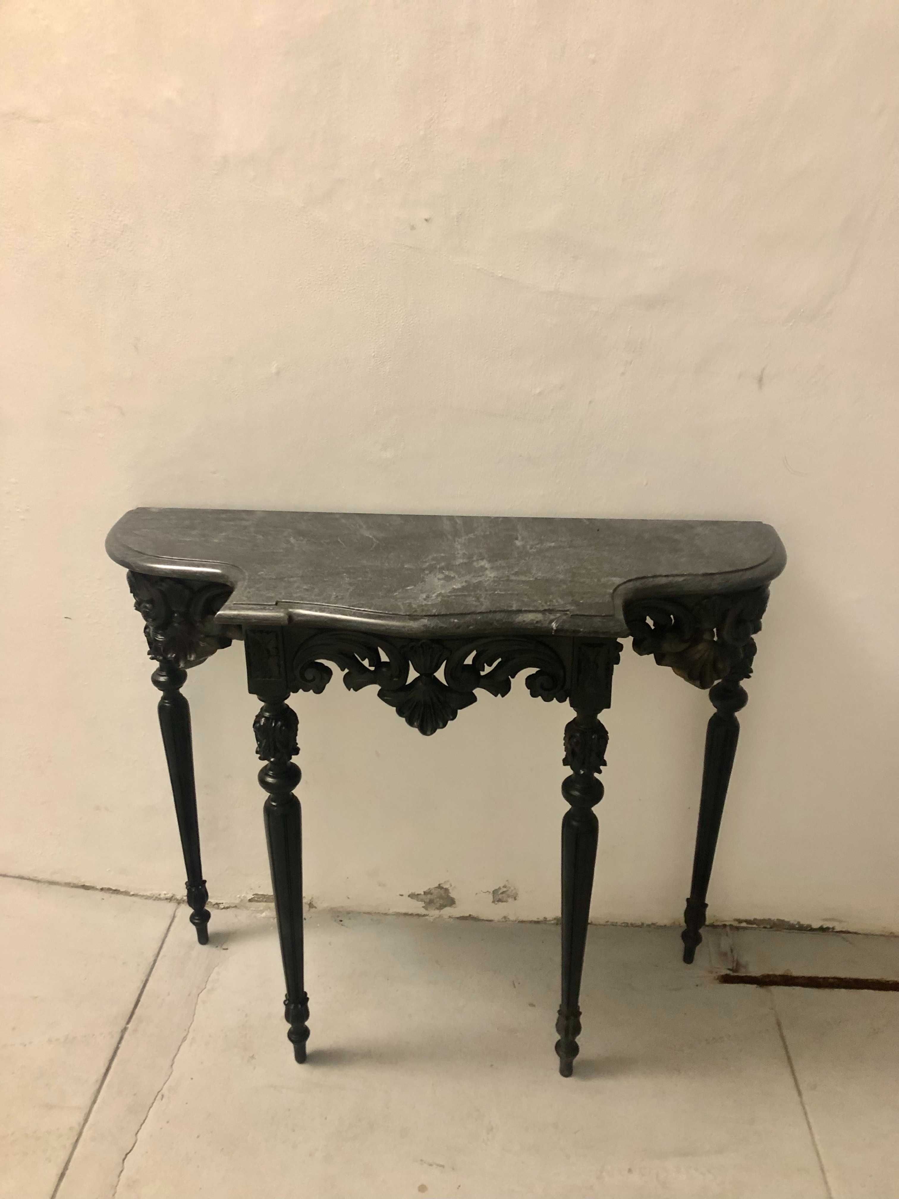 mesa de entrada / apoio em mármore e madeira