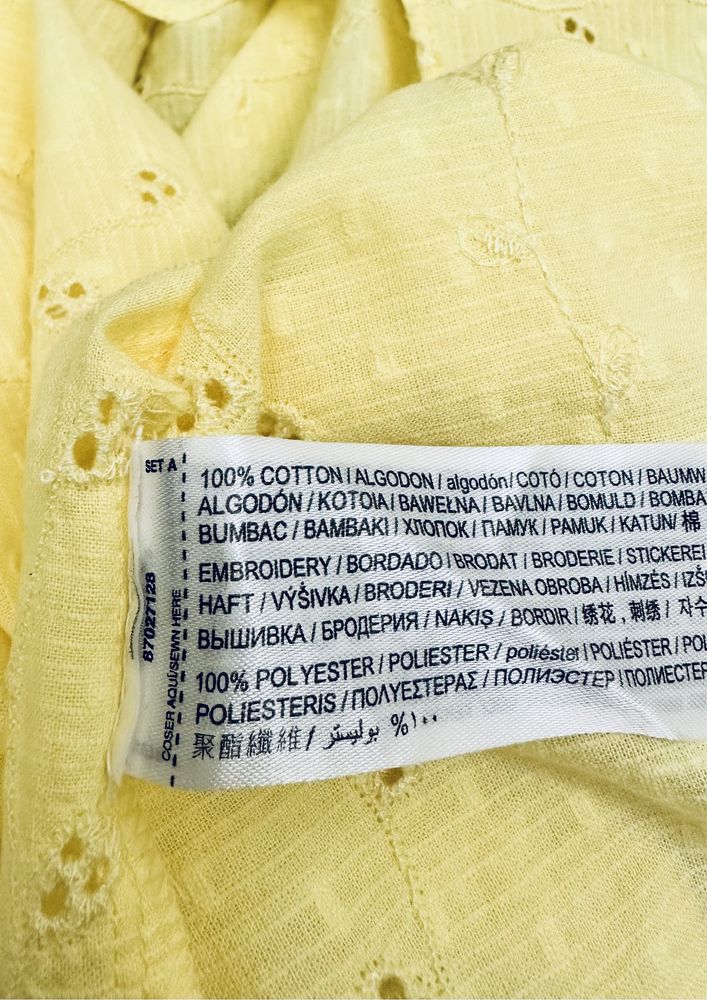 Блуза жовта MANGO літня з прошви вишивкою котонова хлопковая летняя М