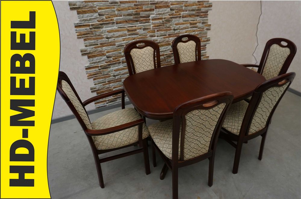 stół mahoniowy rozkładany do 210 cm + 6 krzeseł  (l-145)   rabat  30%