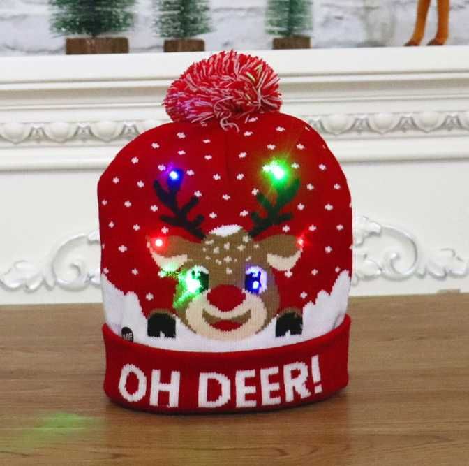 Czapka świąteczna LED RENIFER 24x21 cm CZERWONA