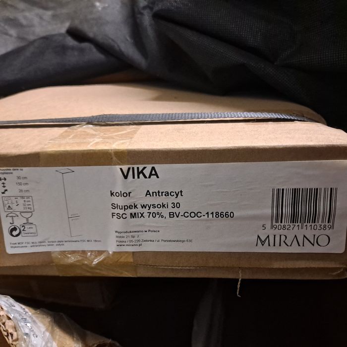 Szafka wisząca słupek Vika antracyt szer 30 cm wys. 150 cm
