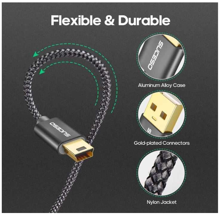 Kabel USB na mini USB 2m w oplocie