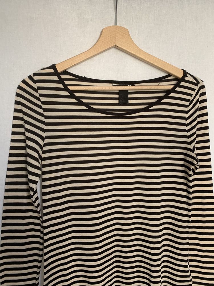 Bluzka longsleeve H&M basic S 36 paski pasiak modal bawełna