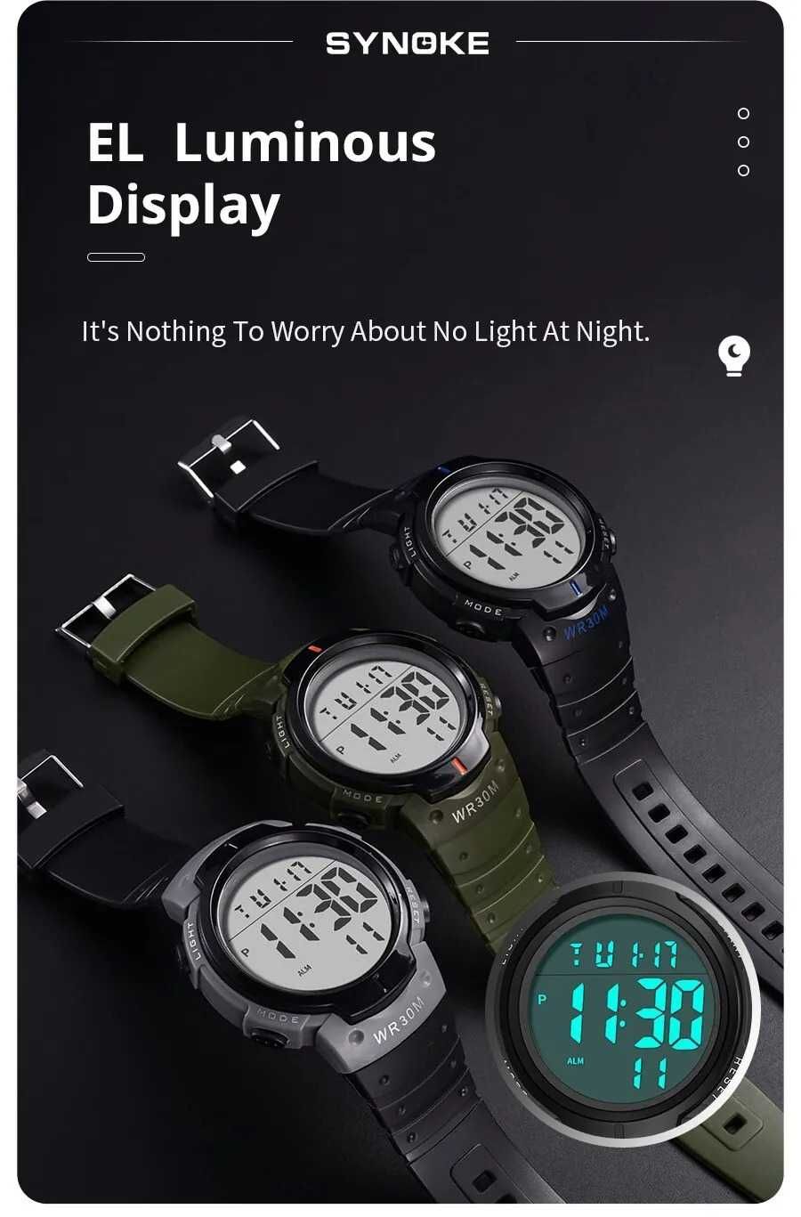 Zegarek Synoke elektroniczny cyfrowy LED wojskowy sportowy stoper WR30