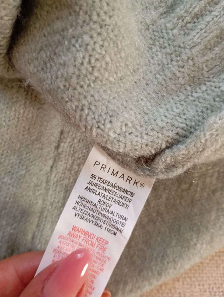 PRIMARK 5-6L miętowa żakardowa sukienka skandynawski wzór ciepła miękk