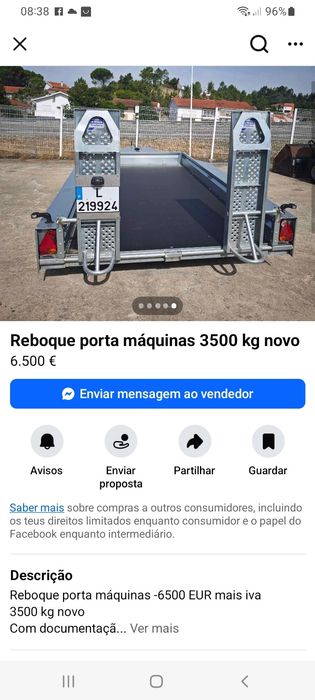 Vendo reboque porta máquinas