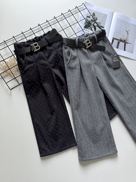 Теплі штани з поясом брюки широкі палаццо від 4 до 14 років