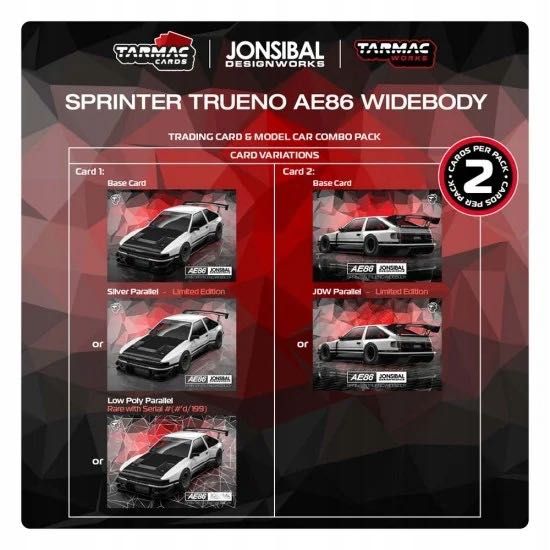 TARMAC 1:64 Toyota Sprinter Trueno AE86 Widebody Jonsibal + Karty