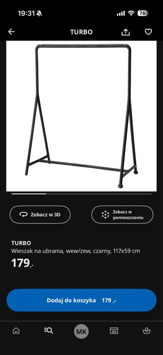 Wieszak na ubrania - solidny, czarny.