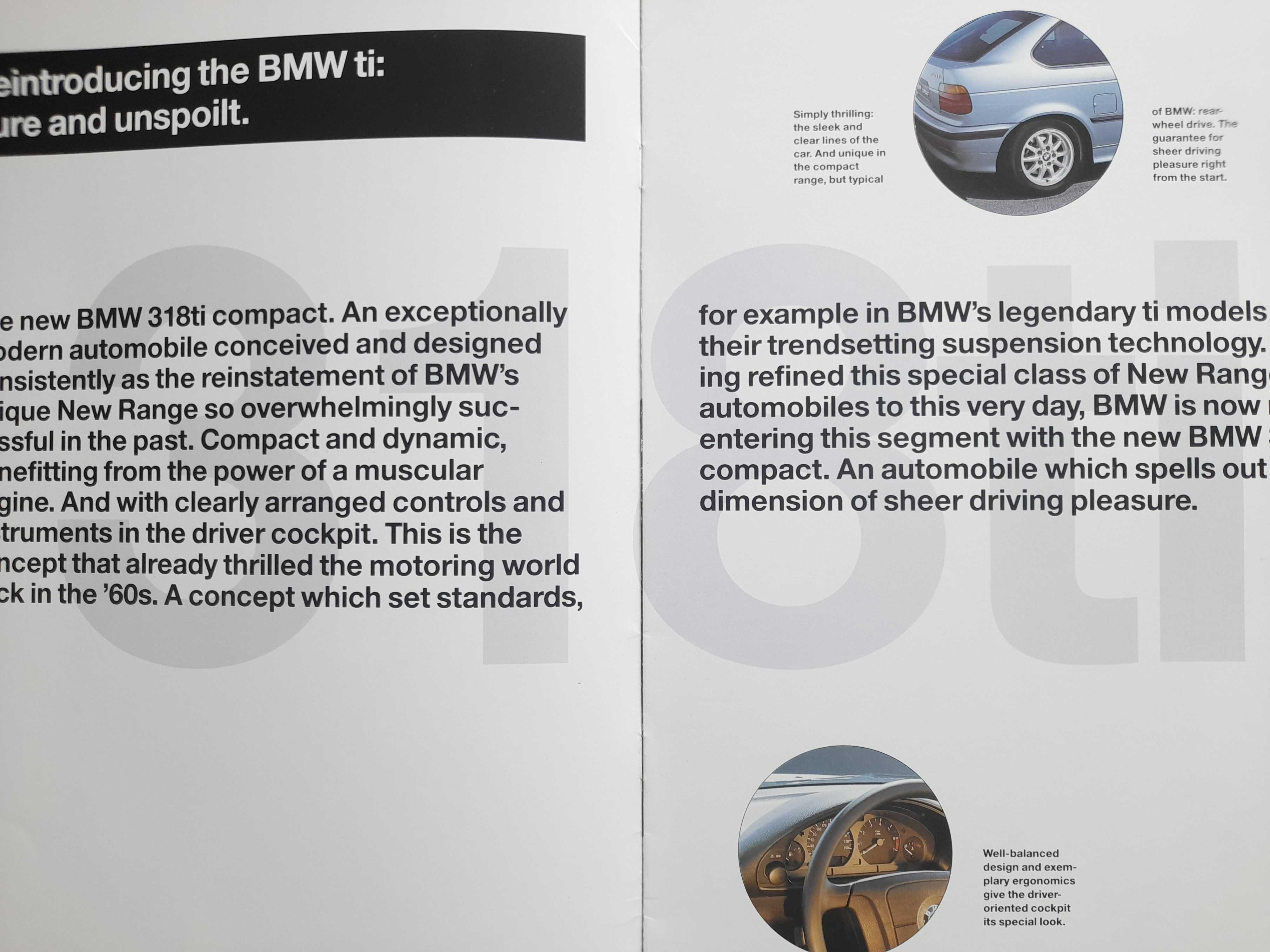 BMW 318ti Compact prospekt niemiecki w j. angielskim rok 1994