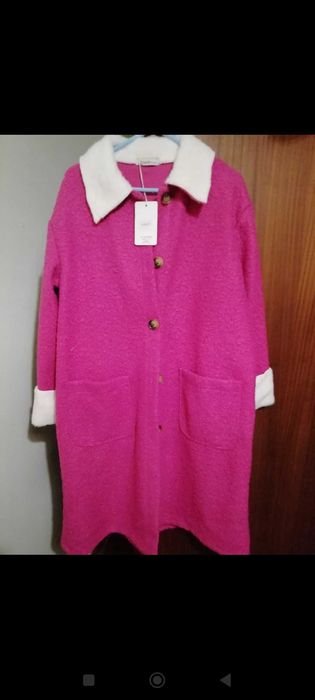 Casaco estilo tedy rosa fúcsia