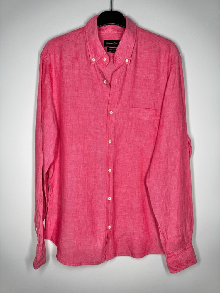 Różowa lniana koszula idealna na wakacje Massimo Dutti L/40