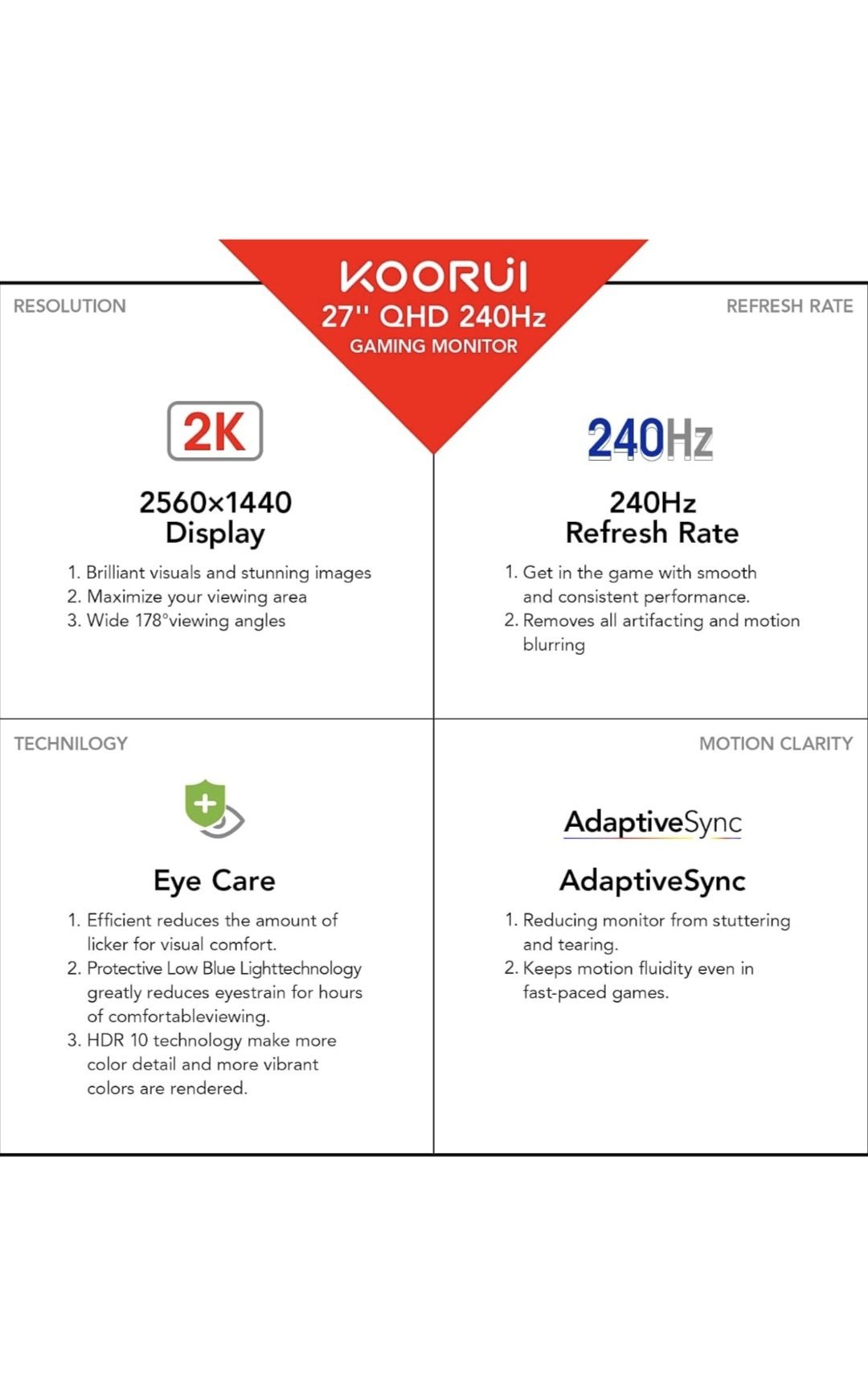 KOORUI Monitor 27 Inches, 240Hz, QHD2560x1440p
