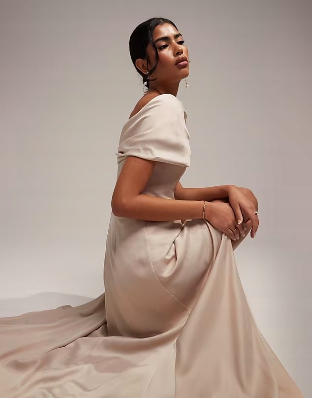 Asos Edition 44 Xxl Sukienka Bardot Bridesmaid Curve Oyster D1613