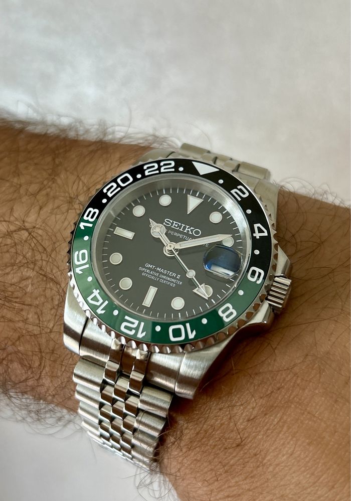 Seiko Pepsi GMT Mod, dual time, automat, jubilee, ceramic