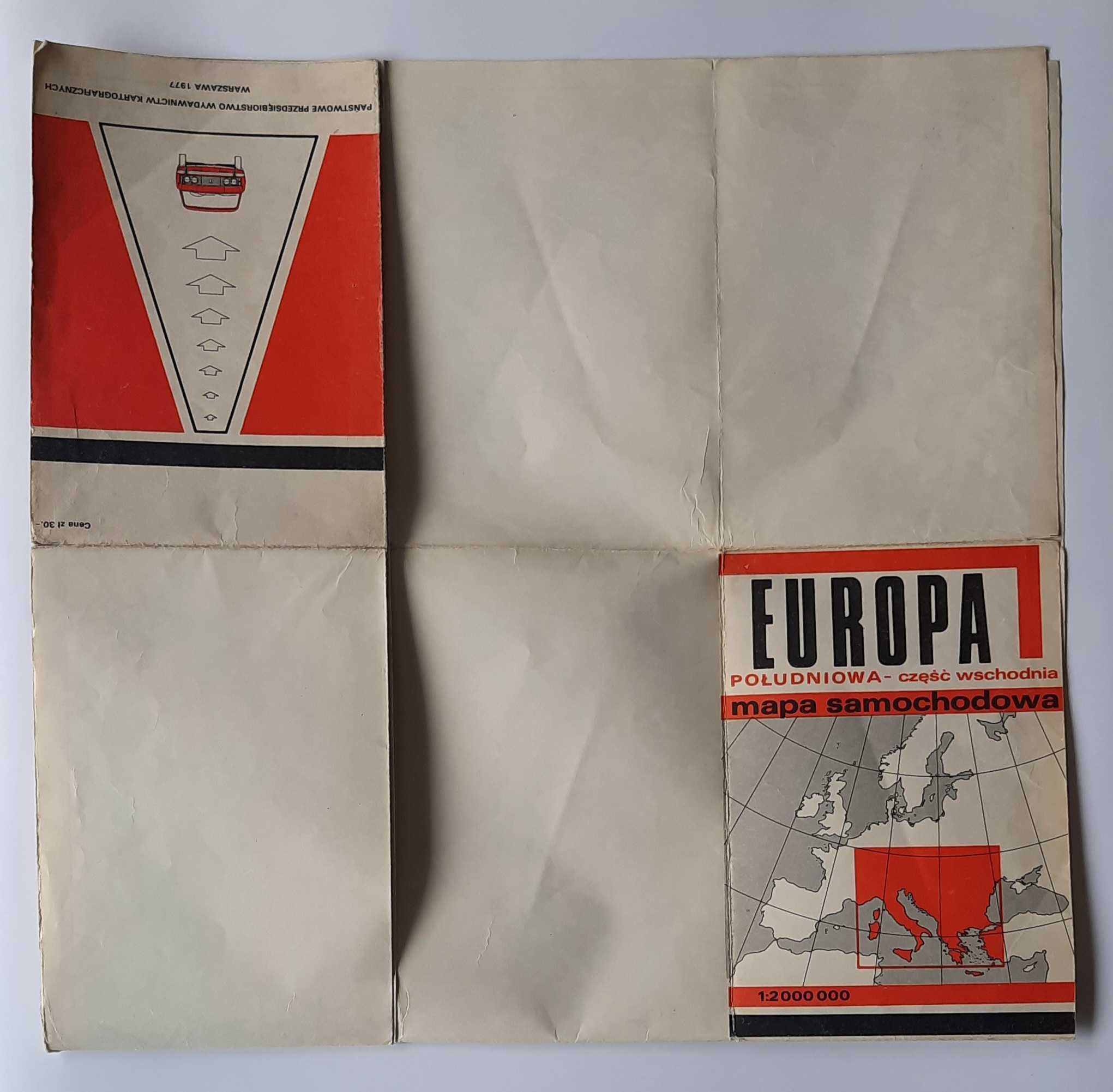 Europa Południowa - część wschodnia mapa samochodowa 1977
