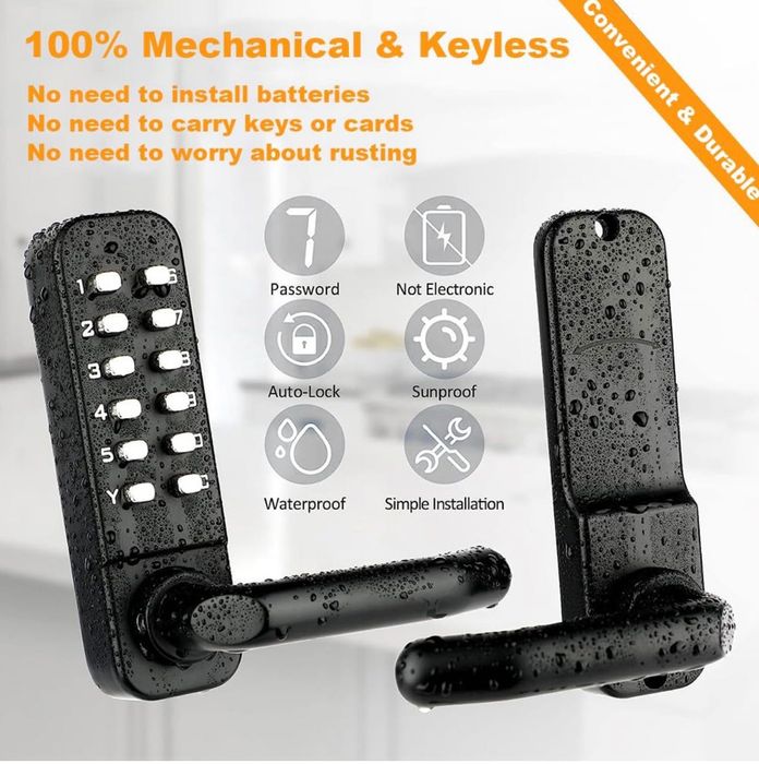 Mechaniczny zamek do drzwi z klawiaturą i klamką, mechaniczny zamek