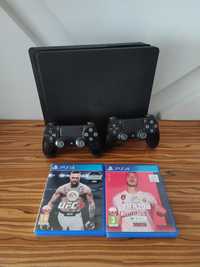 [PS4] Konsola PlayStation 4 Slim+ 2 Pady + 2 Gry (FIFA 20, UFC 3) PS4