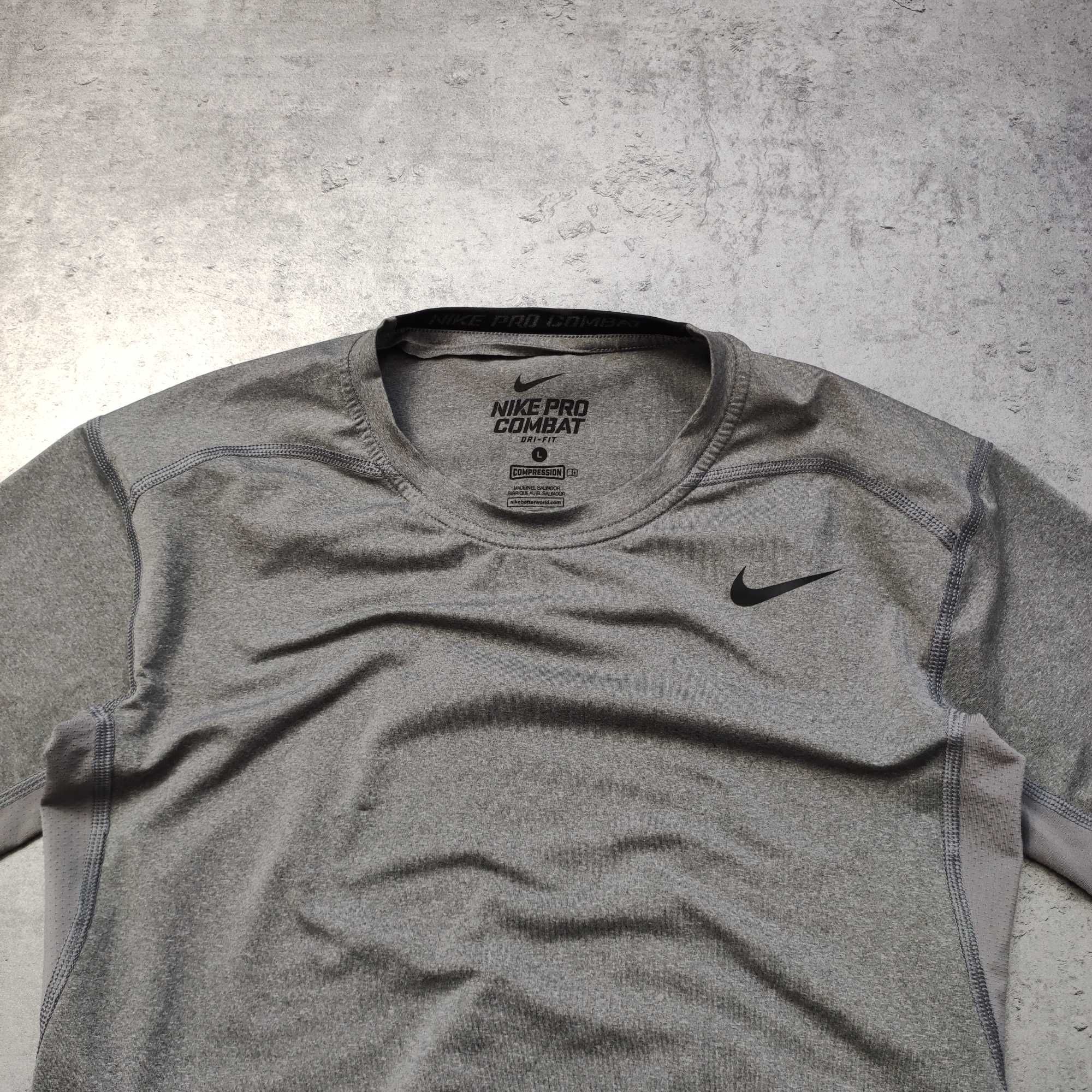 MĘSKA Koszulka PREMIUM Szara Trening Kompresyjna Nike PRO Combat Logo