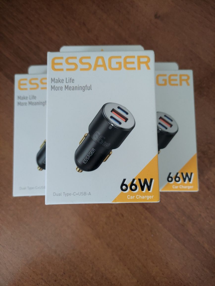 Автомобільний зарядний пристрій Essager 66W  2Type-C+USB (PD и QC3.0)