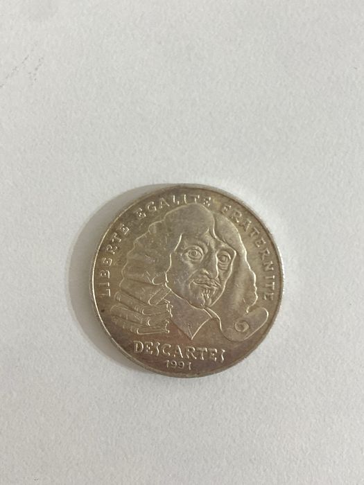 Moeda de Prata 100 Francs René Descartes 1991 - França -