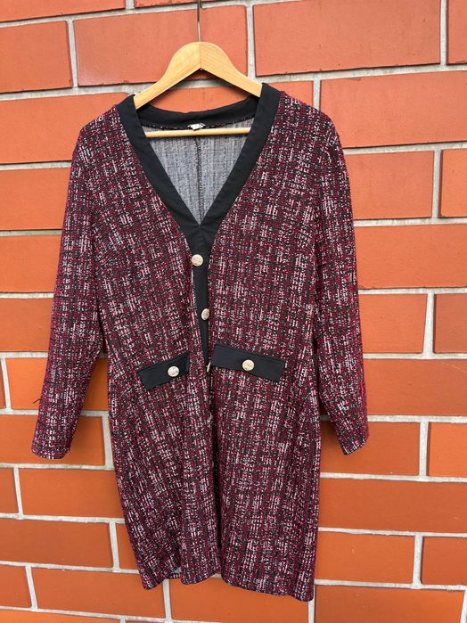 River Island sukienka kardiganowa złote guziki chanelka bordo