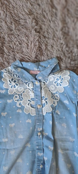 Bluzeczka jeansowa dla dziewczynki rozm 152z wiązaniem i koronką
