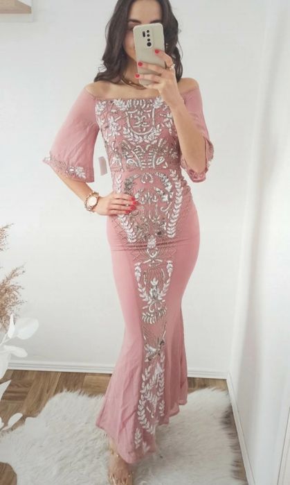 Długa suknia balowa wieczorowa wizytowa cekinowa rozmiar XXs 32 xs 34