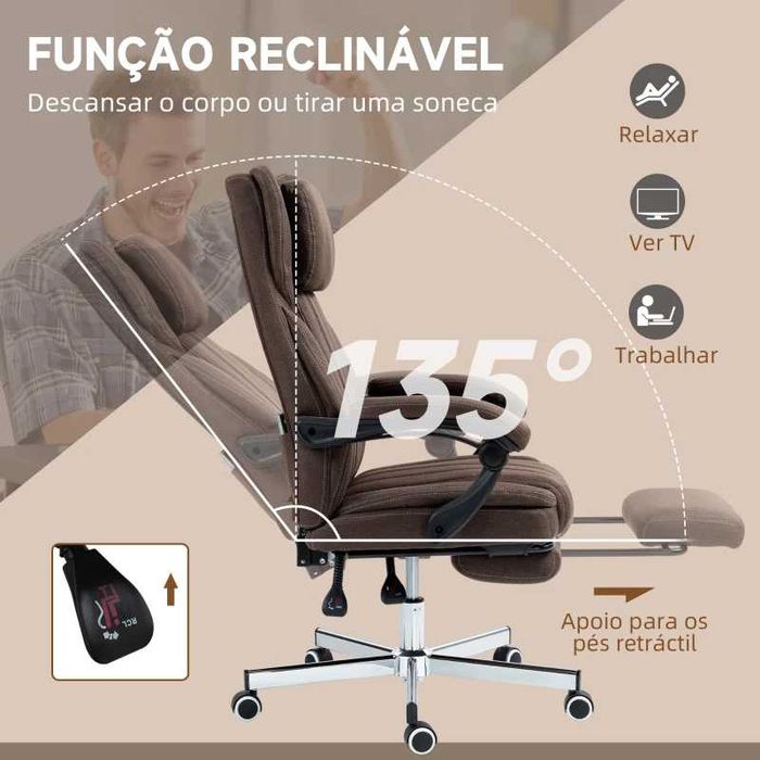 Cadeira de Escritório Ajustável e 6 Pontos de Massagem, Castanho