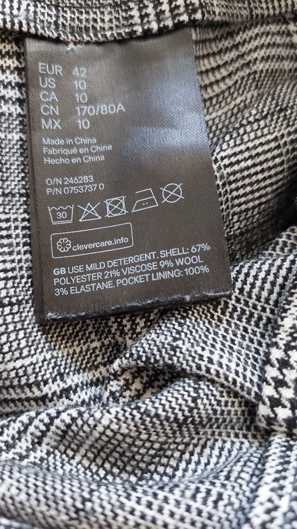 H&M spodnie paper bag krata wełna wiskoza 40