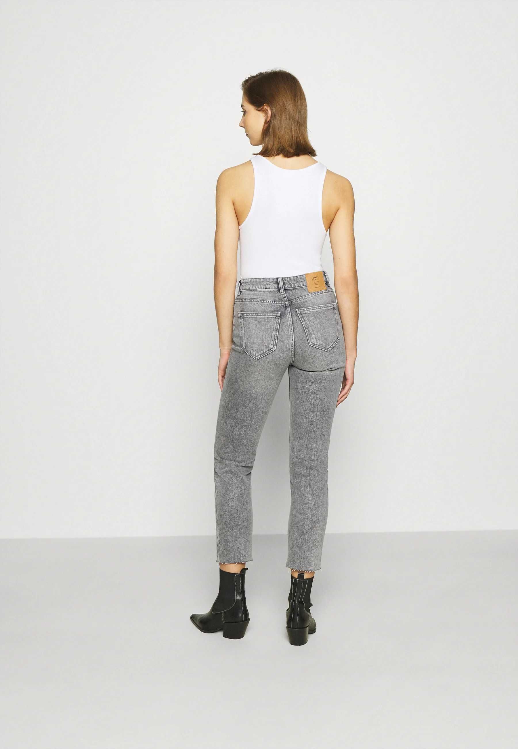Jeansy damskie 7/8 proste szare ONLY 30/30/ L wysoki stan