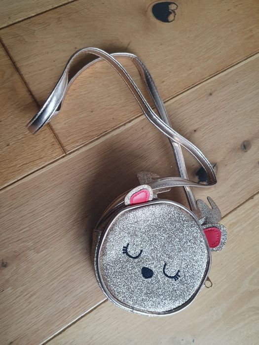 Torebka brokatowa złota dla dziewczynki Renifer 14x14cm