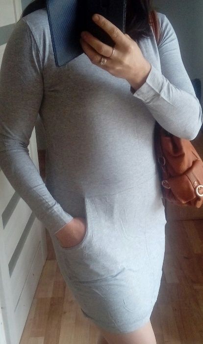 Szara wygodna sukienka bawełniana L 22zł