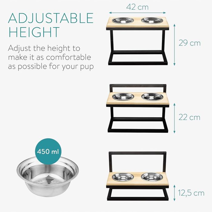 Navaris stojak z dwiema miskami 2x 0,5L, 3 zakresy regulacji wysokości