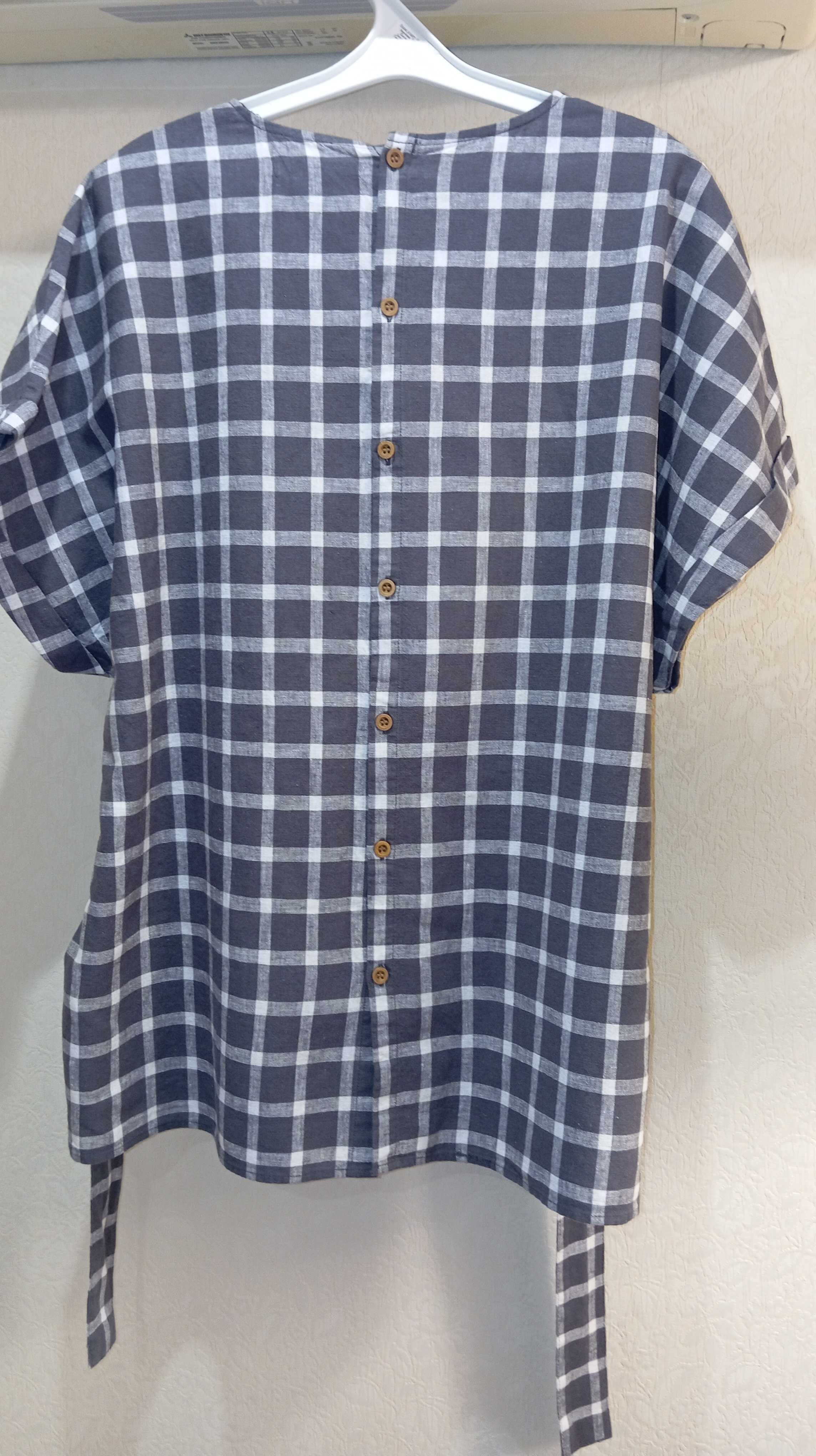 Стильна блуза кімоно ZARA у клітинку, розмір XL, льон
