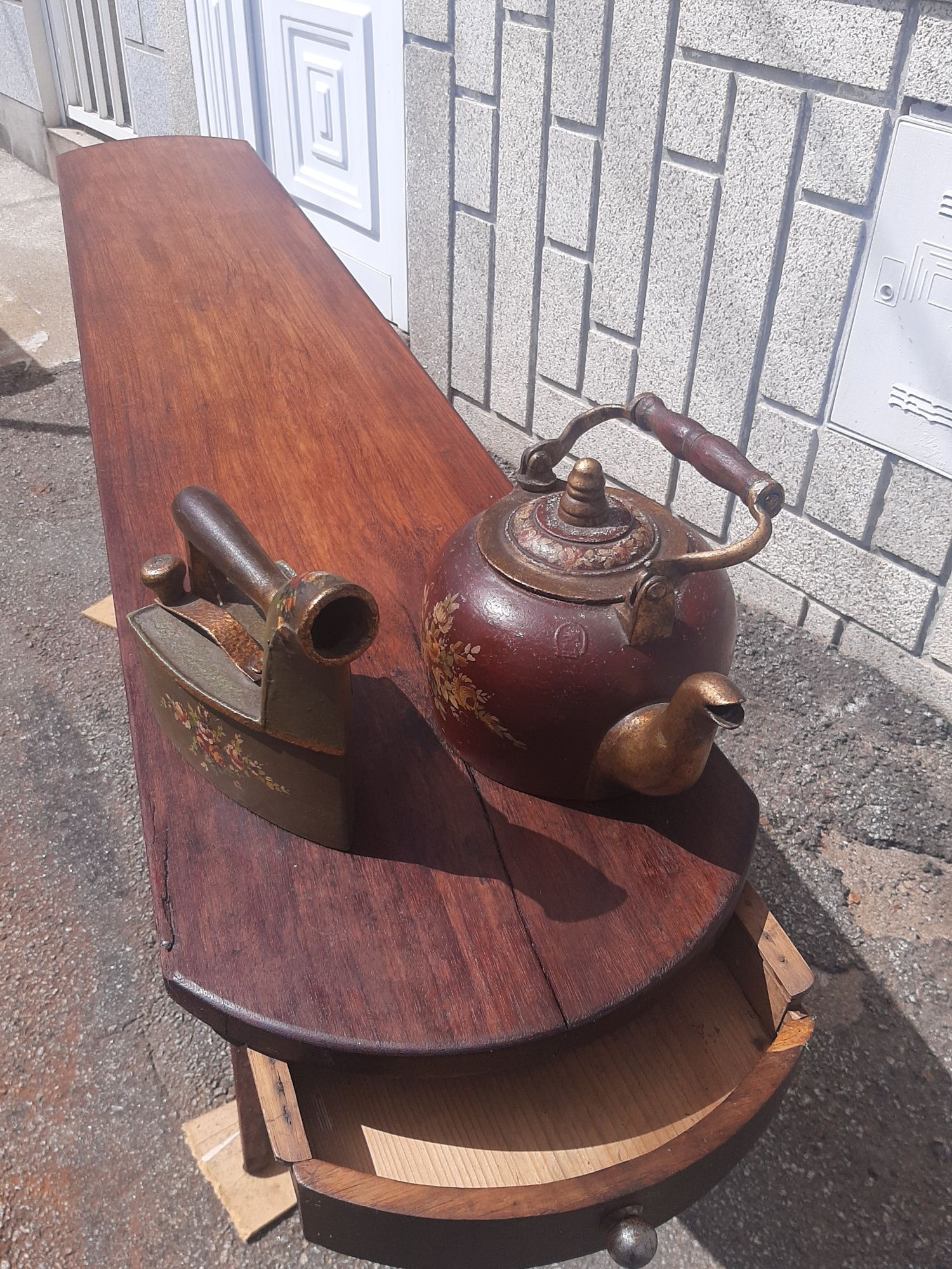 Antiga   Grande Mesa Tábua de Engomar Em Madeira de Carvalho Maciça