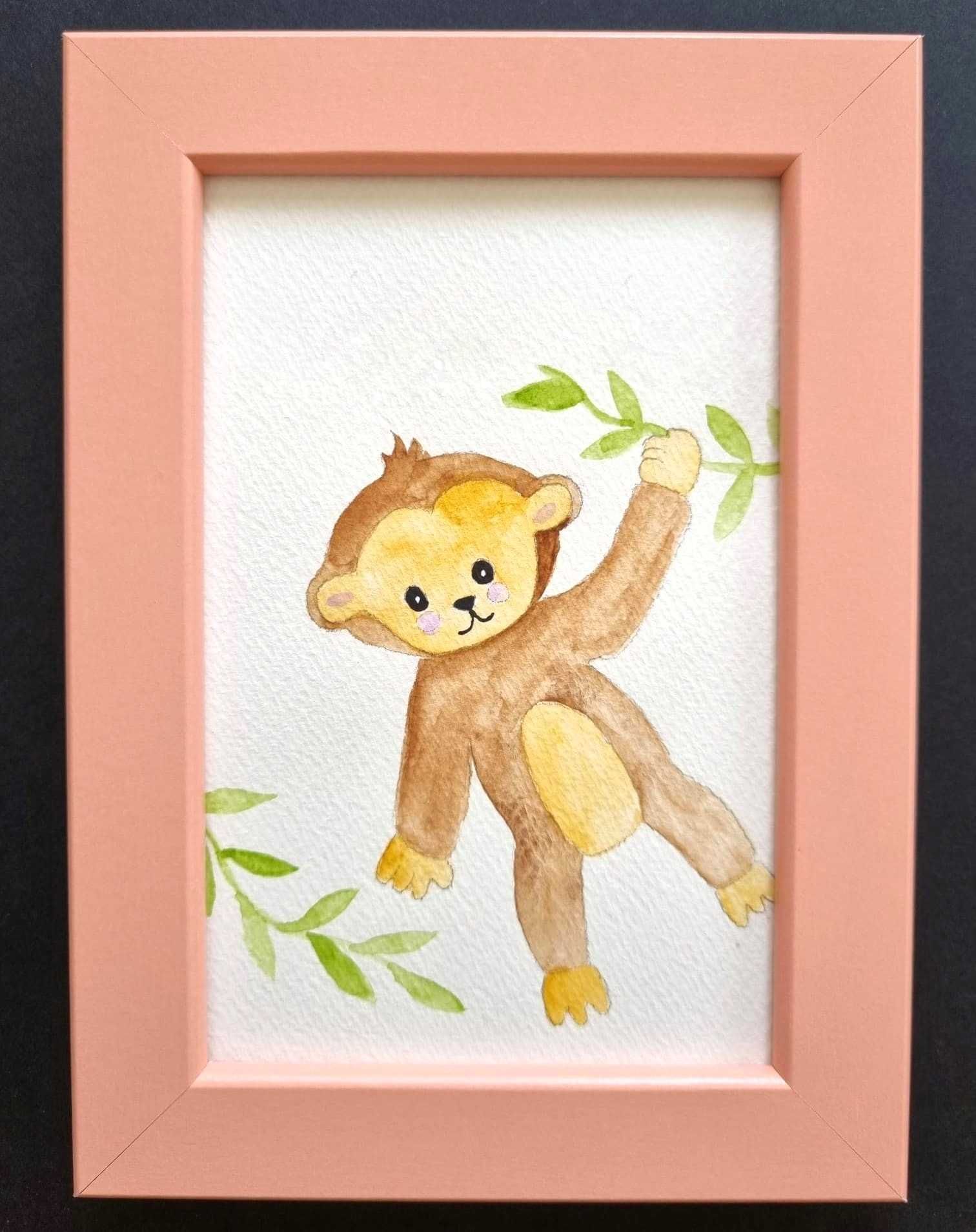 Quadro infantil para decoração com design macaco (moldura incluída)