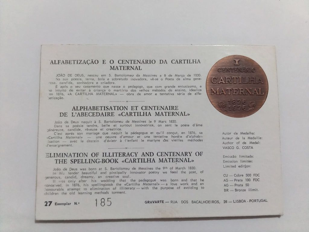 Filo-Medalhística - Alfabetização